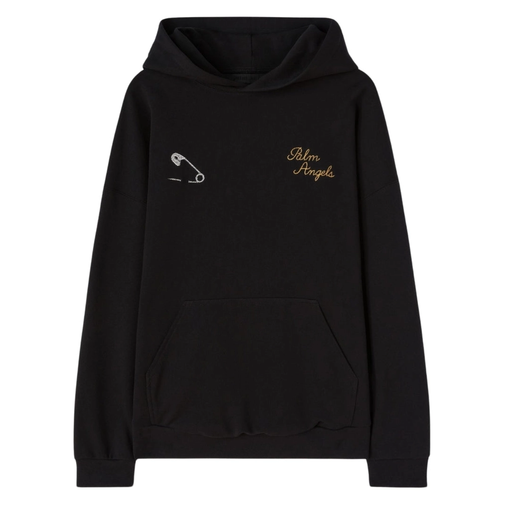 Palm Angels Mens Paris Logo Black Hoodie Cotton - Size Medium
